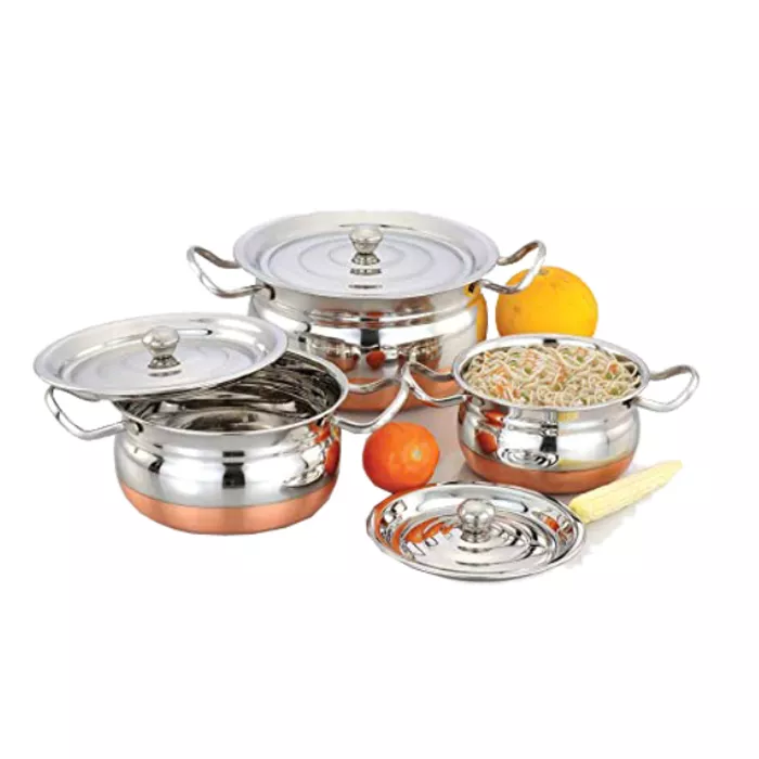 Ktech NY Combo - 5 (12 Pieces Stainless Steel Set +Stainless Steel 3 Pieces Carnival Casseroles Set)